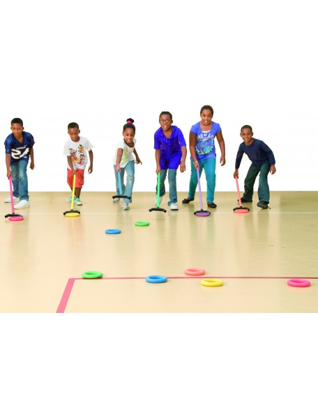 Jeu du palet, jeu sportif scolaire pour enfants avec stick pour pousser les palets. Kit de 6 sticks de jeu du palet.