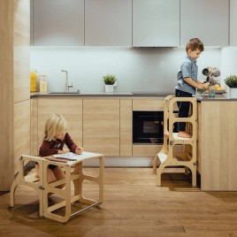 Tour Montessori transformable en table Bois naturel