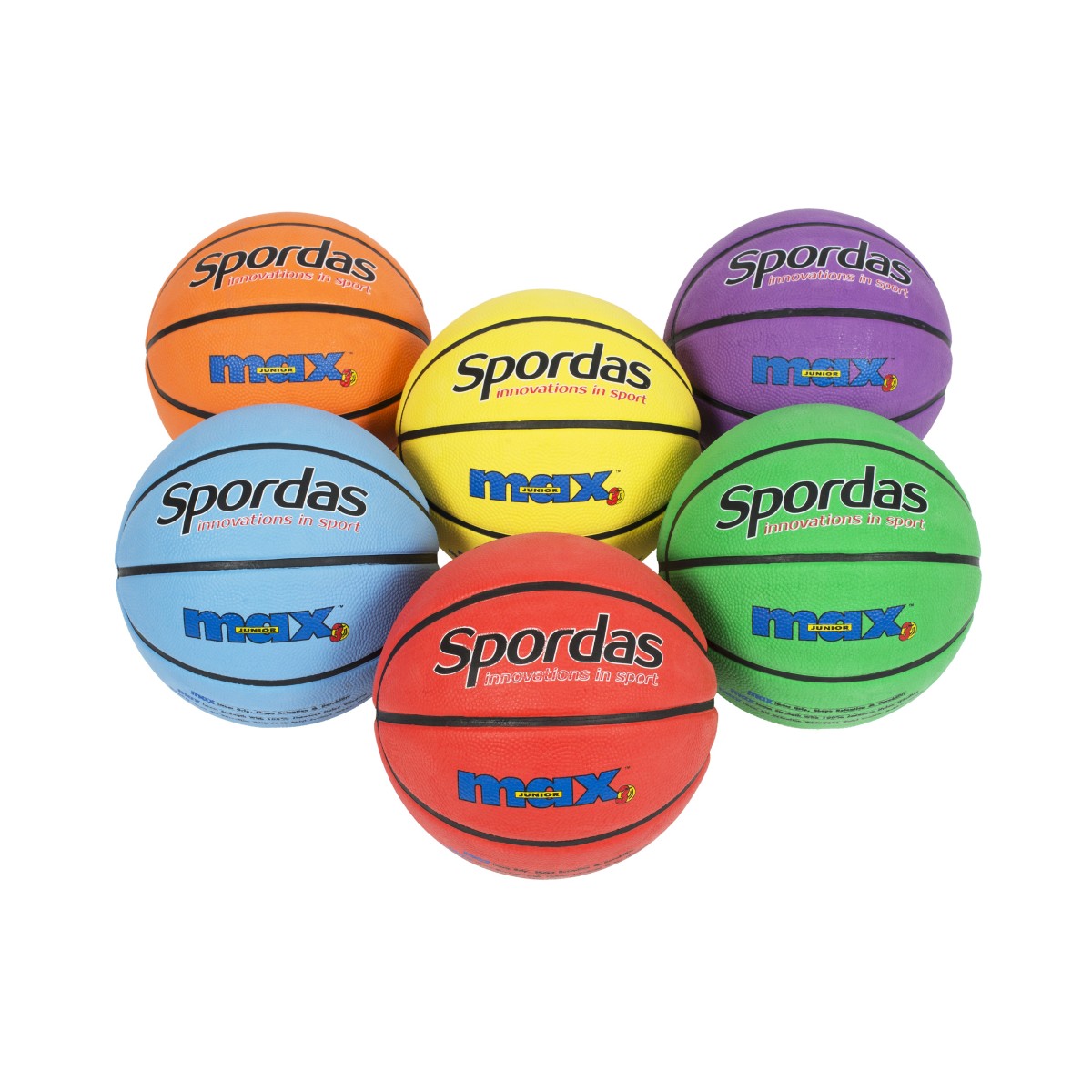 Lot de 6 ballons de basket-ball Spordas Max couleurs, pour jeux sportifs scolaires des enfants