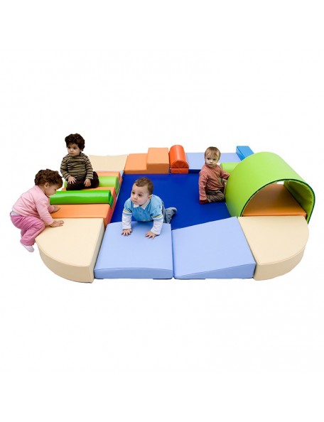 Kit géant parcours de motricité bébé en crèche avec 14 modules en mousse et 6 obstacles Sumo Didactic