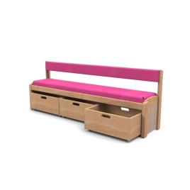 Banc avec dossier en bois et 3 casiers de rangement