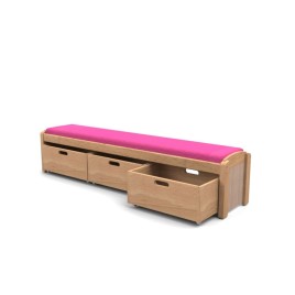 Banc simple en bois avec 3 casiers de rangement