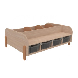 Banc avec bacs de rangement maternelle