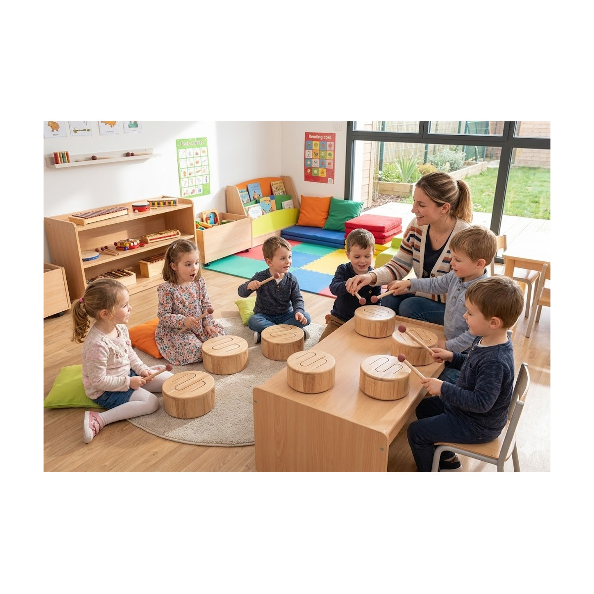 Ensemble de 8 tambours à fente en bois