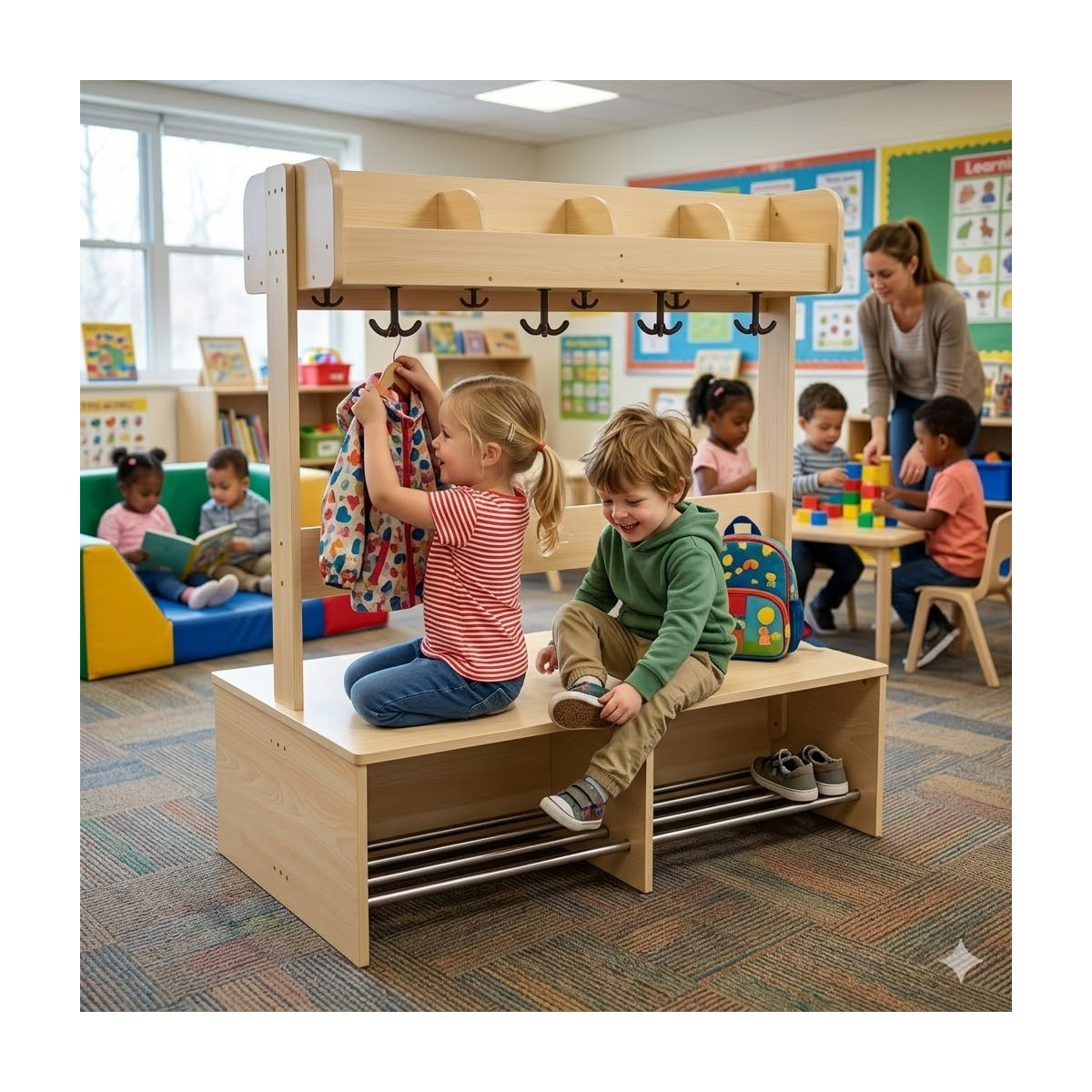 Banc porte-manteaux 8 casiers