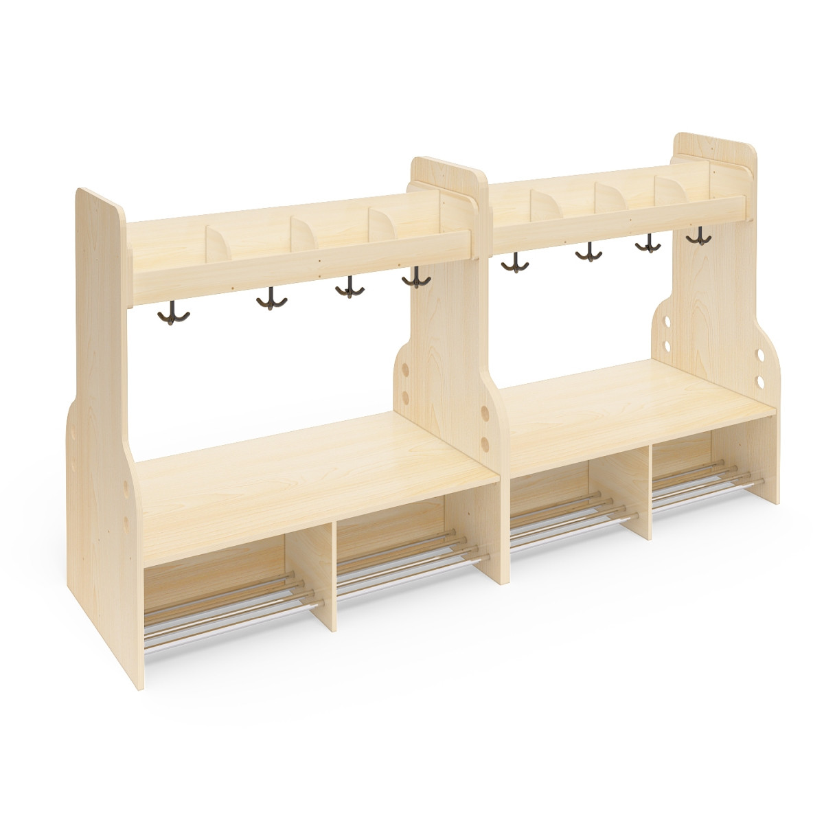 Banc porte-manteaux double 16 casiers