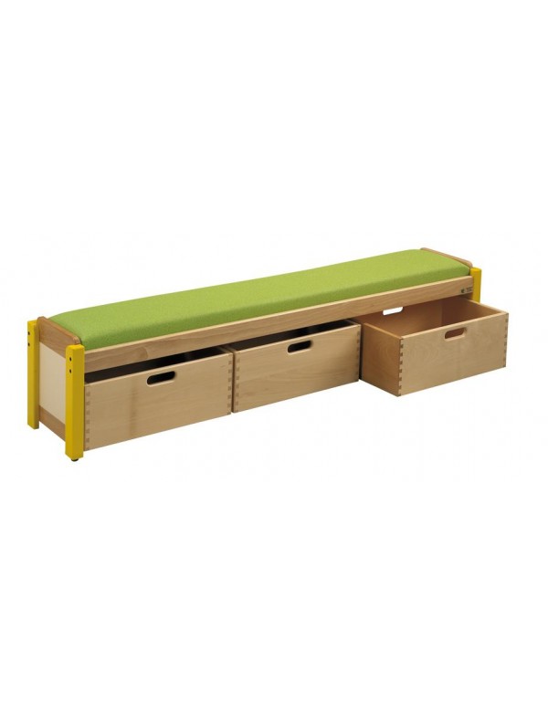 Banc simple en bois avec 3 casiers de rangement