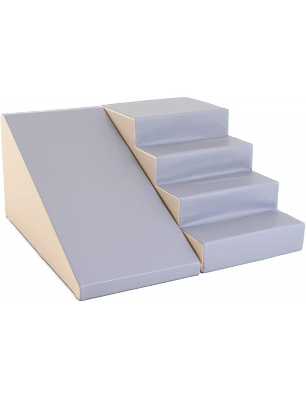 Escalier et pente de motricité crème et gris Kit de modules de motricité éco escalier et pente de grande taille, composé de 2 él