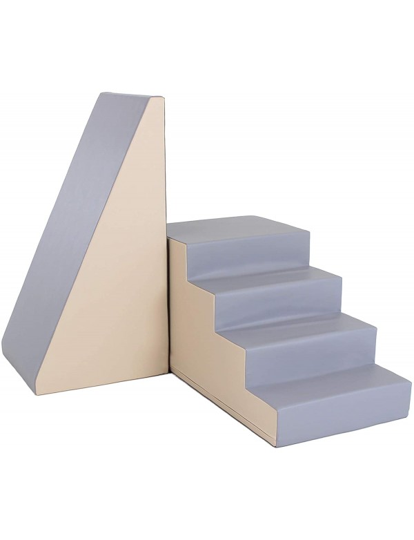 Escalier et pente de motricité crème et gris Kit de modules de motricité éco escalier et pente de grande taille, composé de 2 él