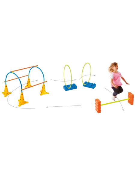 Parcours passages tunnels cerceaux Parcours passages tunnels cerceaux en kit comprenant plusieurs éléments de jeu :
- 4 cônes