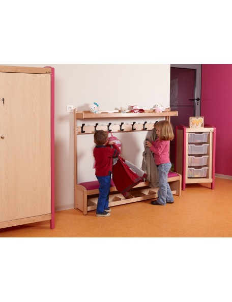 Banc vestiaire pour enfants - 1 - Banc vestiaire pour enfants inclus 1 étagère à 8 casiers en partie haute et 1 étagère à chauss